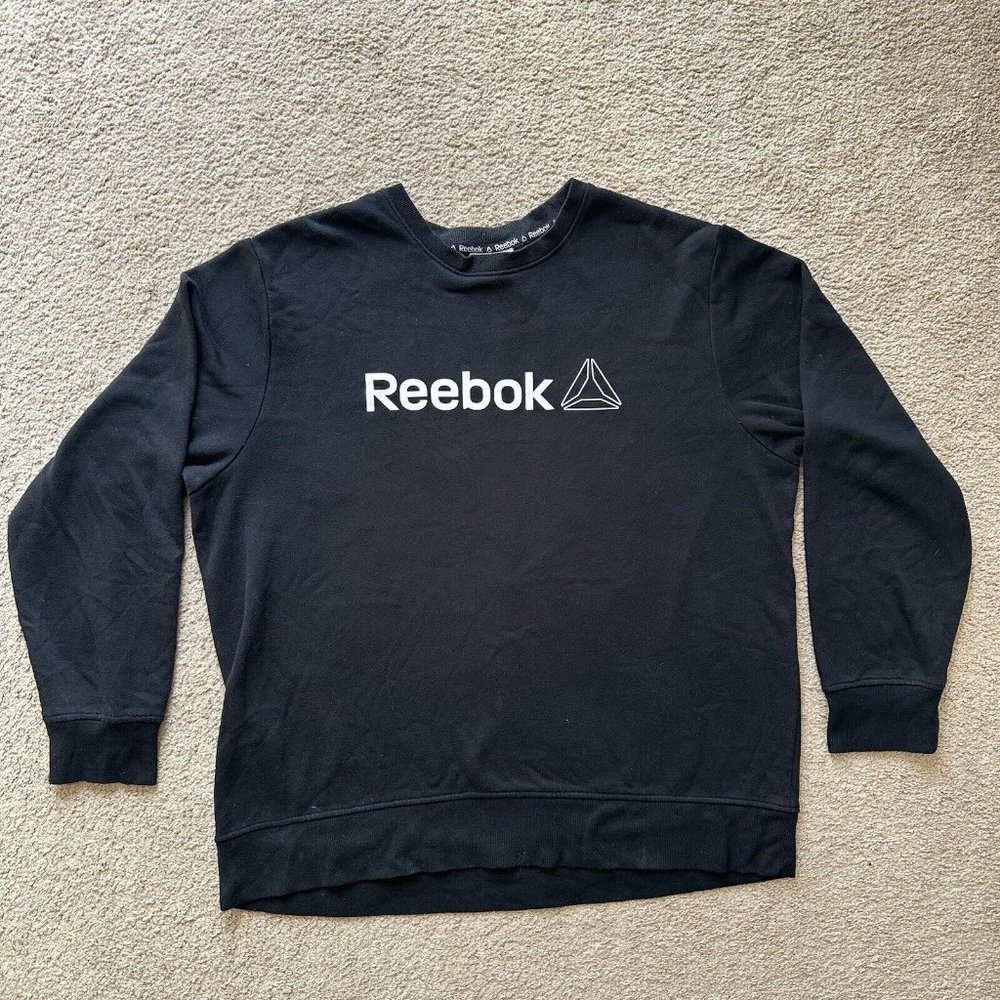 Reebok Sweater Womens 2XL Crewneck Long Sleeve Spellout Black